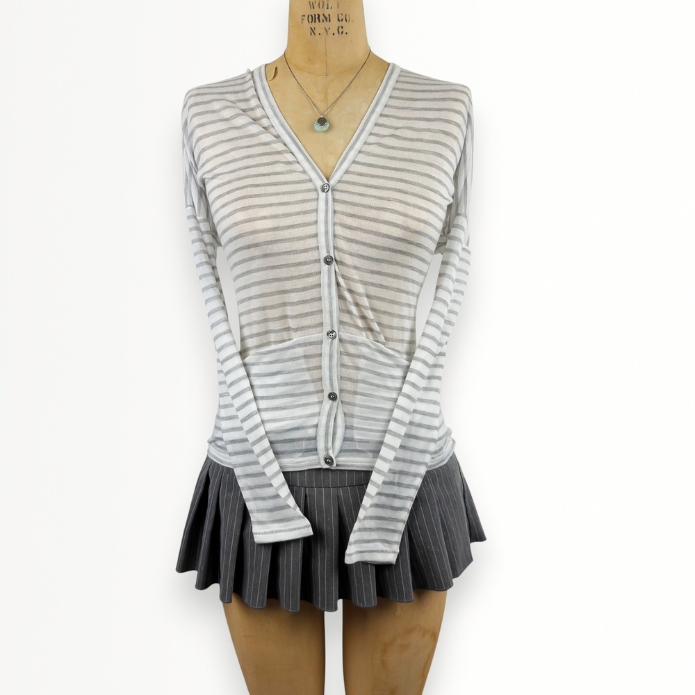 2000s Womens XS Striped Lightweight Sheer Cardigan Button Front Soft Girl